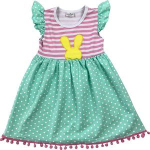 Egg Hunt Dress Little Girl Dress Bunny Rabbit Stripe Easter Summer Casual Easter